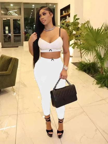 Slim Fit Two Piece Set Women Moon Tank Top Pants Ins High Street Summer Sexy Black Versatile Outer Set