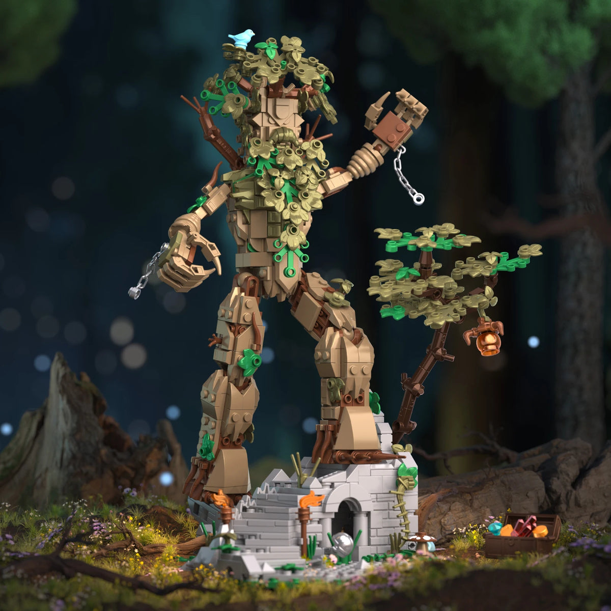 942pcs Arboreal Keep Building Blocks Ancient City Sophora Tree Spirit Tree Person Mythological Figures Model Kids Toy Ideal Gift