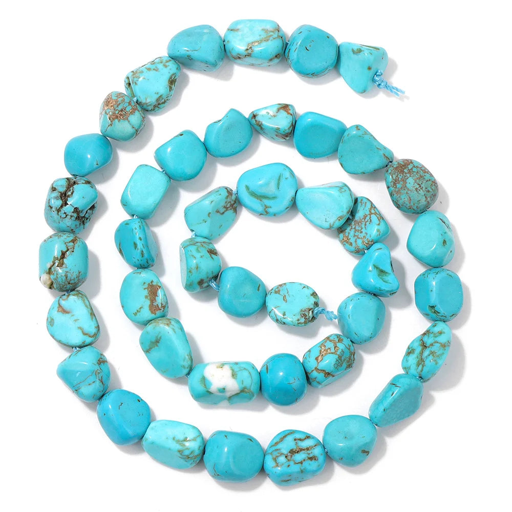 Blue Turquoise Stone Bead Irregular Round Oval Square Heart Loose Spacer DIY Beads Fit Jewelry Making Bracelet Necklace Handmade