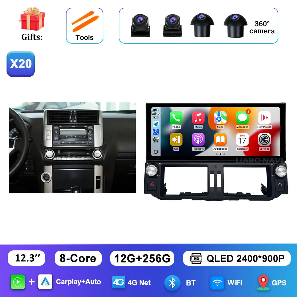 12.3 inch Ultra-thin Screen DSP Android 16 for Toyota Land Cruiser Prado 150 2010 - 2013 GPS Navi Car Radio Multimedia Player 4G