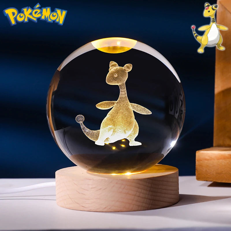 Pokemon 3D Crystal Ball Figure Toys Blastoise Scyther Garchomp Greninja Lugia Ampharos Gengar Glass Ball Night Light Gifts Kids