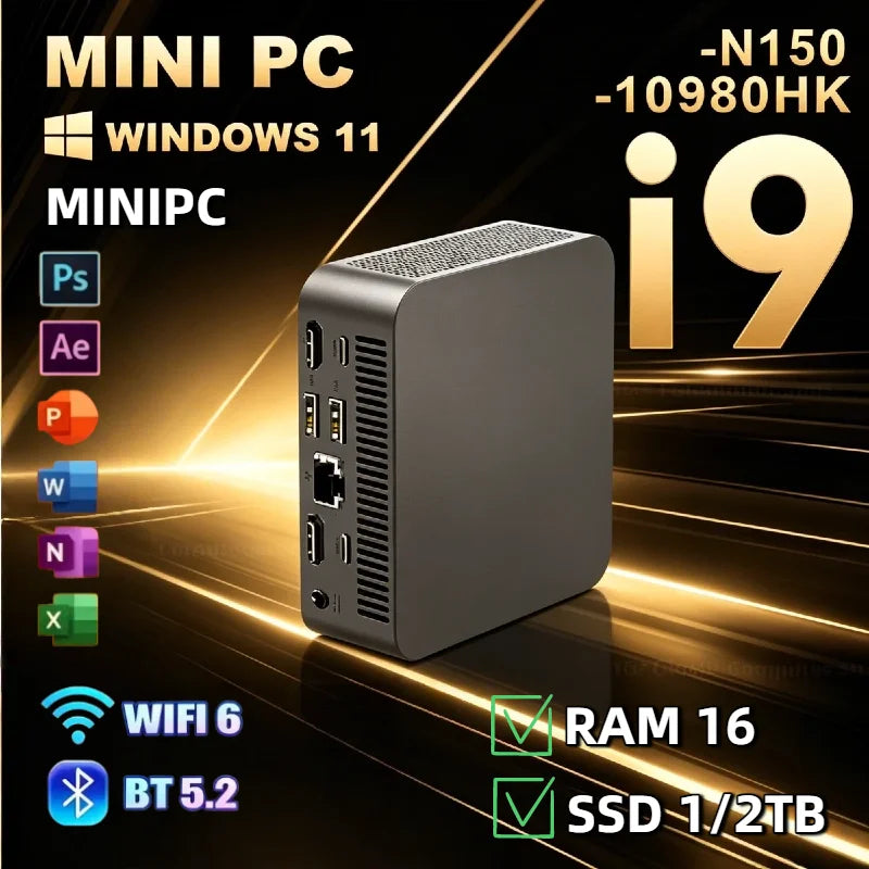 2026 Mini Gaming PC Intel Core i9 10980HK/N150 16GB RAM 1TB SSD WiFi 6 BT5.2 Windows 11 4K Portable Desktop Computer