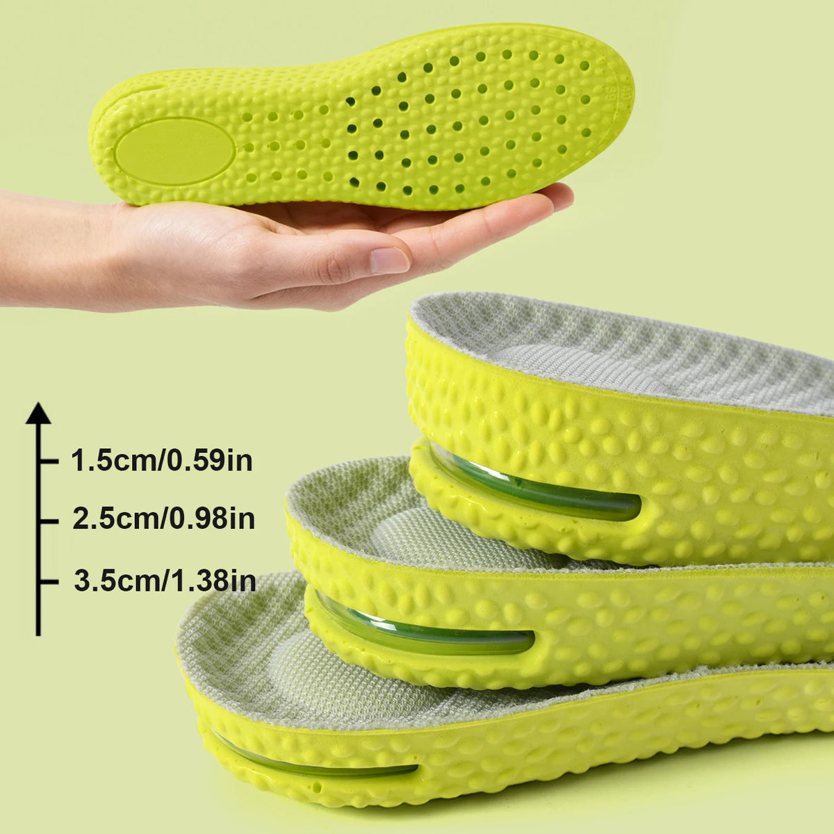 1Pair/3Pairs Height Increasing Insoles with Air Cushion Latex High Elasticity Comfortable Shoe Inserts for Comfort