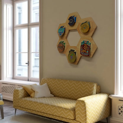 Wooden Medal Display Stand Hexagonal Cellular Design Sports Award Storage Box Creative Wall Decor Home Decoration