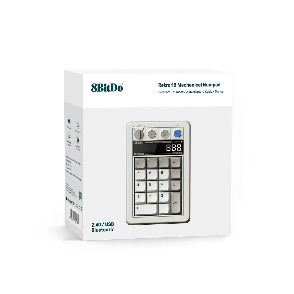 8BitDo Retro 18 Mechanical Numpad,  Bluetooth / 2.4G / Wired Numpad Supports Calculator Mode,for PC Windows and Android