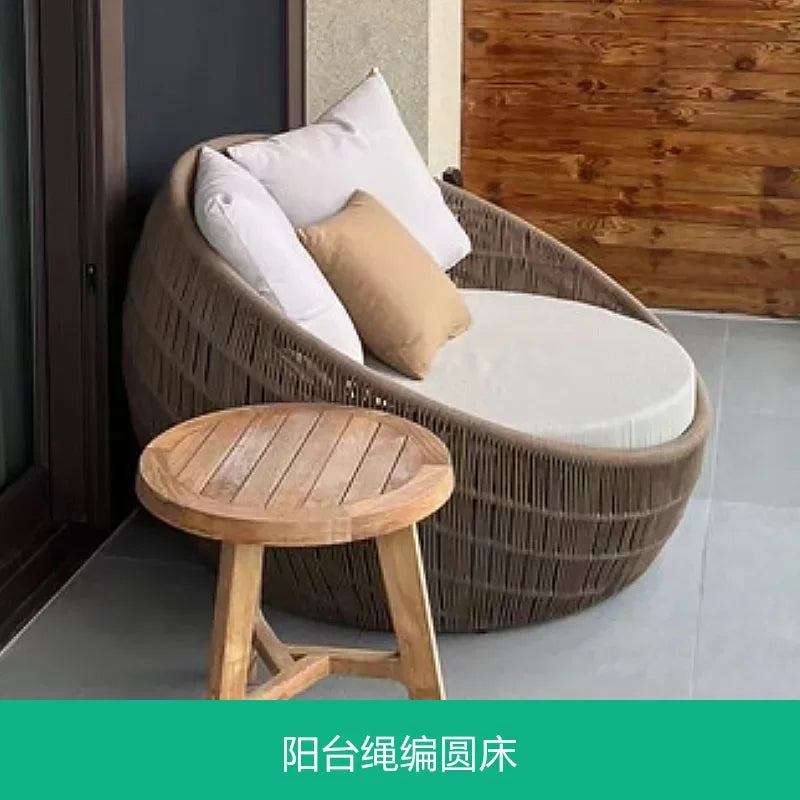 ABB  outdoor rattan bed round bed recliner Internet celebrity bed and breakfast garden hotel villa courtyard sofa