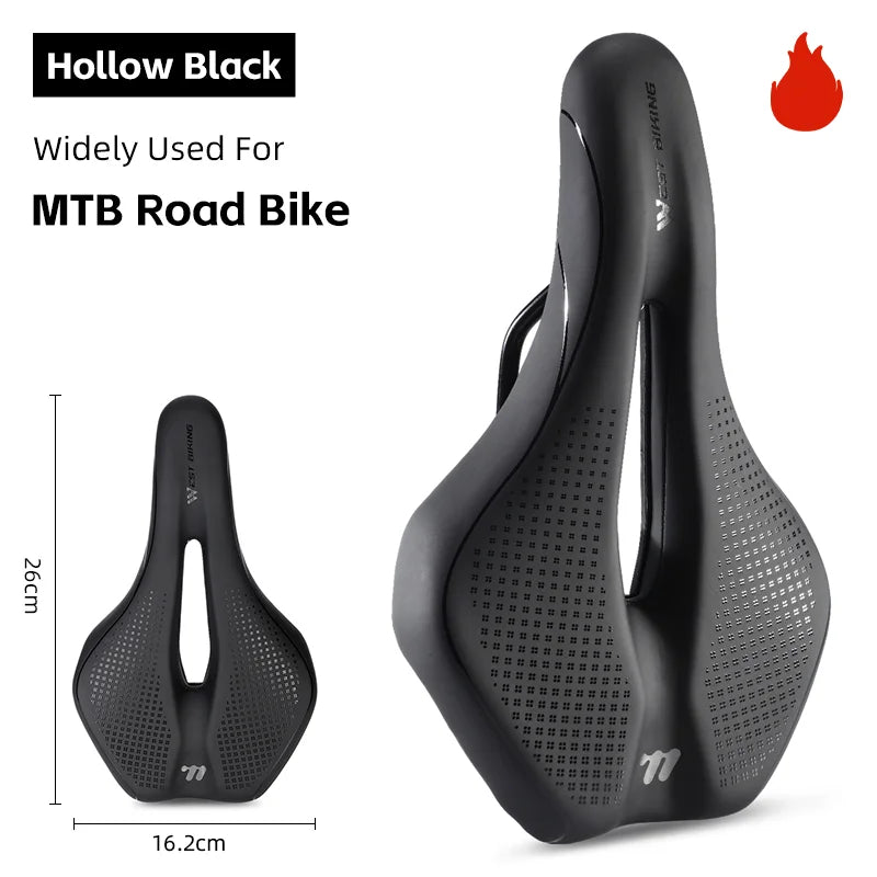 WEST BIKING Bicycle Saddle Non-Slip Short Nose Bike Seat PU Leather Hollow Road Bike Saddle Ergonomic Comfortable Bike Cushion