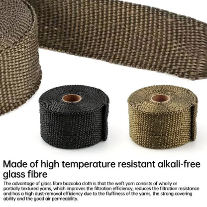 5m Roll Fiberglass Heat Shield Motorcycle Fiberglass Heat Shield Tape Exhaust Thermal Tape High temperature with Stainless Ties