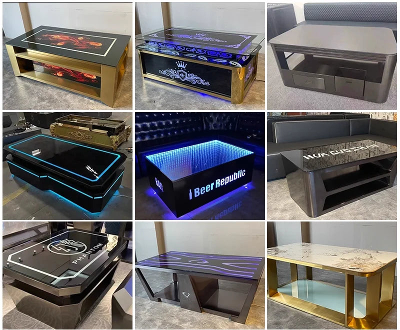 Contemporary Design Luxury LED Infinity Mirror Effect Stainless Steel KTV Table Luminous Bar Table For Night Club Karaoke Room