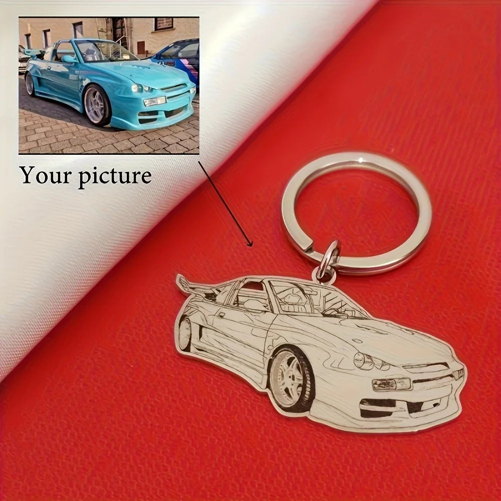 Stainless Steel Round Custom Keychain, Customized with Cartoon Photos of Sports Cars, Motorcycles, and Bicycles, Fashionable Keychain for Racing Enthusiasts and Men