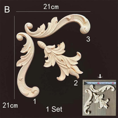 Natural Wood Corner Onlay Moldling European Style Home Decor Background Wall Applique Carved Figurine Living Room Decoration