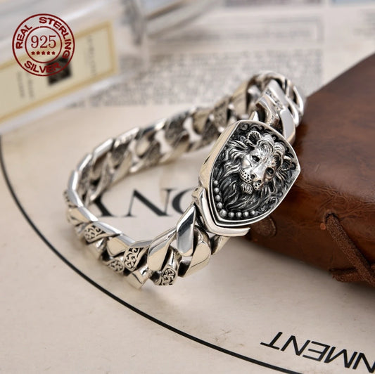 Factory PriceS925 sterling silver bracelet domineering lion tank bracelet Fashion Simple retro jewelry Exquisite Gift