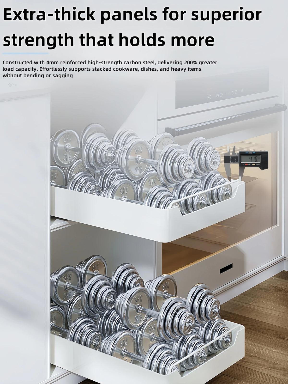 GENGSHENG Kitchen Storage Rack with Sliding Rails，Pull Out Kitchen Drawer Storage Tray，Cabinets Organizer，SpiceBox Storage Shelf