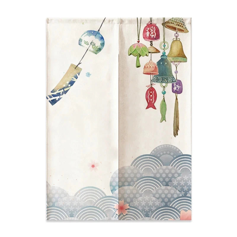 VIKAMA Japanese Linen Door Curtain Noren Half Curtain for Kitchen Bedroom Entrance Décor Customizable Mount Fuji Waves Partition