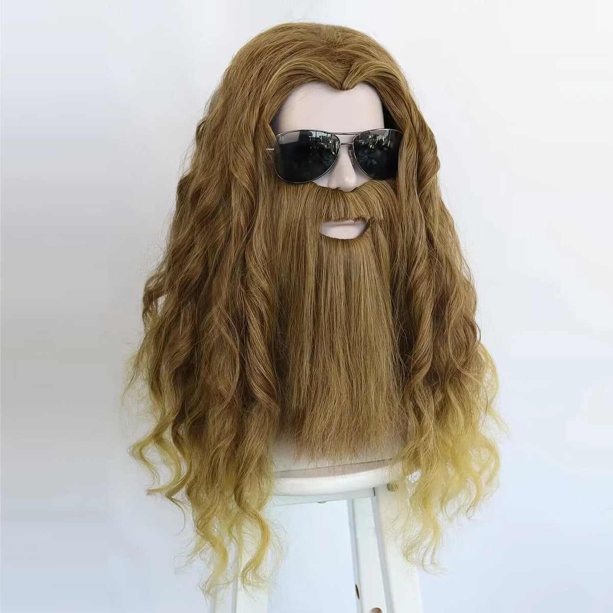 22 Inch Camel Synthetic Hair Wavy Long Thor Odinson Cosplay Wig for Halloween Thanksgiving Day Christmas School