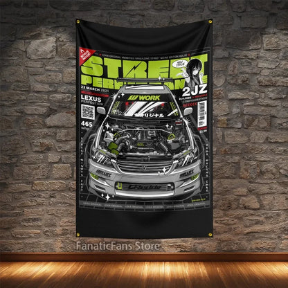 JDM Modified Racing Car Flagge Polyester Digital Printing Cars Banner For Decoration