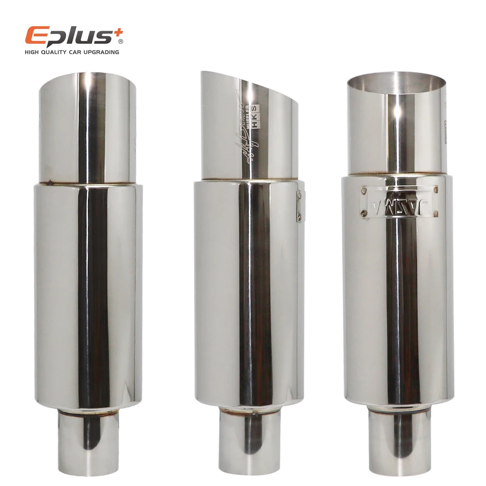 Stainless Steel Car Exhaust Pipe Straight drum Muffler Tail Pipe High Quality Universal O.D 51 57 63mm Outlet 89mm Length 370mm