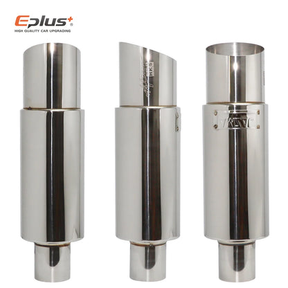 Stainless Steel Car Exhaust Pipe Straight drum Muffler Tail Pipe High Quality Universal O.D 51 57 63mm Outlet 89mm Length 370mm