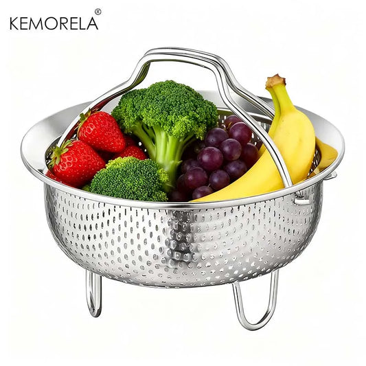 Stainless Steel Steam Basket With Foldable Handle Vegetables and Fruits Drain Basket For Rice and Soup Separation Steaming Rack
