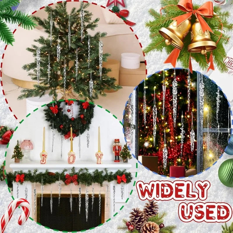 20 Pcs Clear Acrylic Christmas Icicle Ornaments Crystal Hanging Decor for Xmas Tree Winter Wedding Party