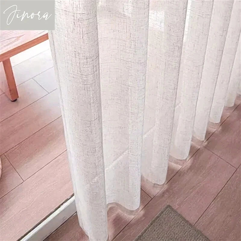 Cotton and Linen Texture Translucent Curtains for Bedroom Living Room with UV Protection Sheer Curtain Window Screen Yarn Custom