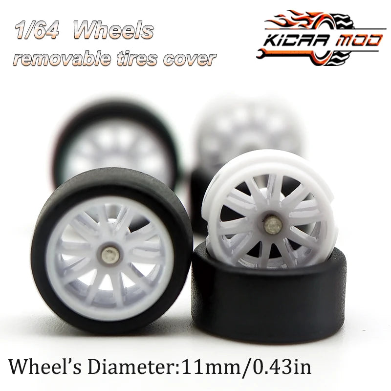 1/64 RLC Premium Wheels with Rubber Slick Tires for 10 Spokes Model Car Refitting Parts D:11mm (1 Set)
