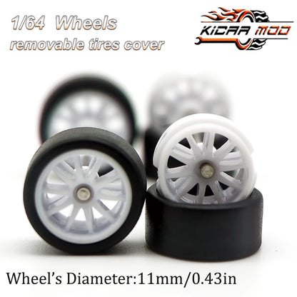 1/64 RLC Premium Wheels with Rubber Slick Tires for 10 Spokes Model Car Refitting Parts D:11mm (1 Set)