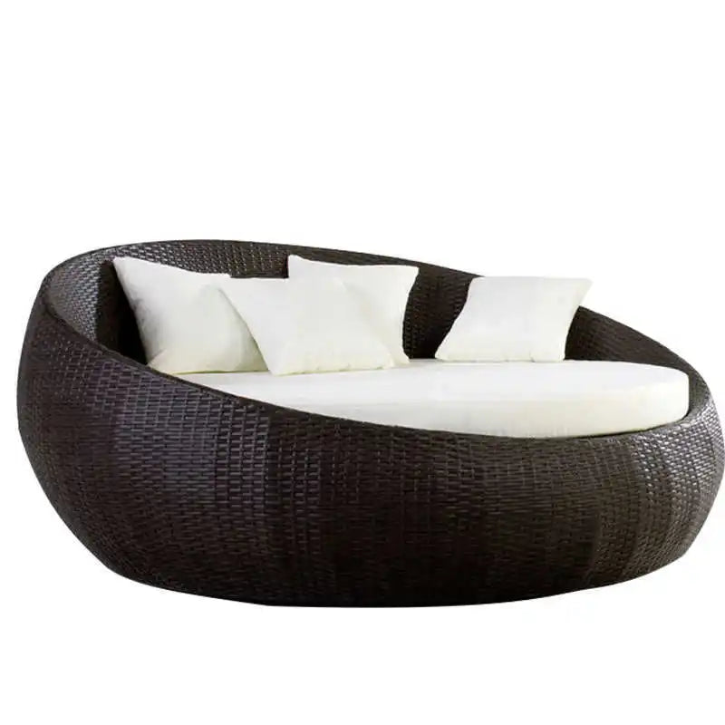 HYS outdoor rattan large round bed garden courtyard balcony bed recliner leisure creative lazy rattan chair sofa bed furniture