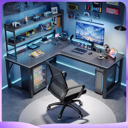 L Shape Computer  for Home Office Gaming Desk with Storage Shelves Modern Adjustable Height Desk Workstation Desk Table