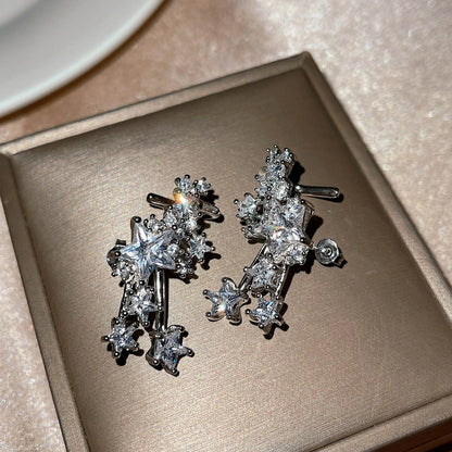 Foydjew 2022 New Design Five-pointed Star 925 Silver Needle Earrings Shiny AAA Zircon Clip Earring Ear Accessories For Women