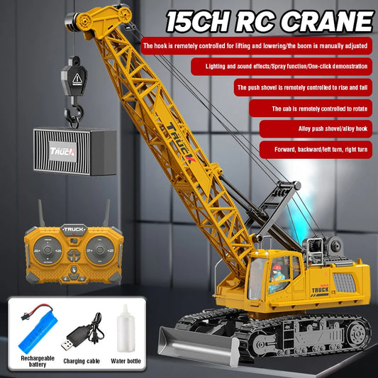 Remote Control Spray Crane Truck Alloy Simulation 9/11/13/15CH Oversized Engineering Vehicle Hook Crane Kids Toy Christmas Gifts