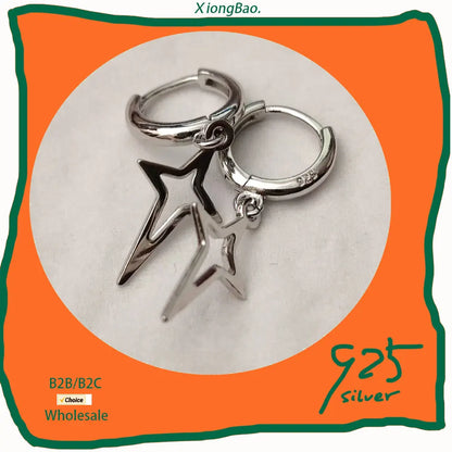 925 Sterling Silver Geometry Asymmetric Earring for Women Girl Simple Office Jewelry Gift Dropshipping