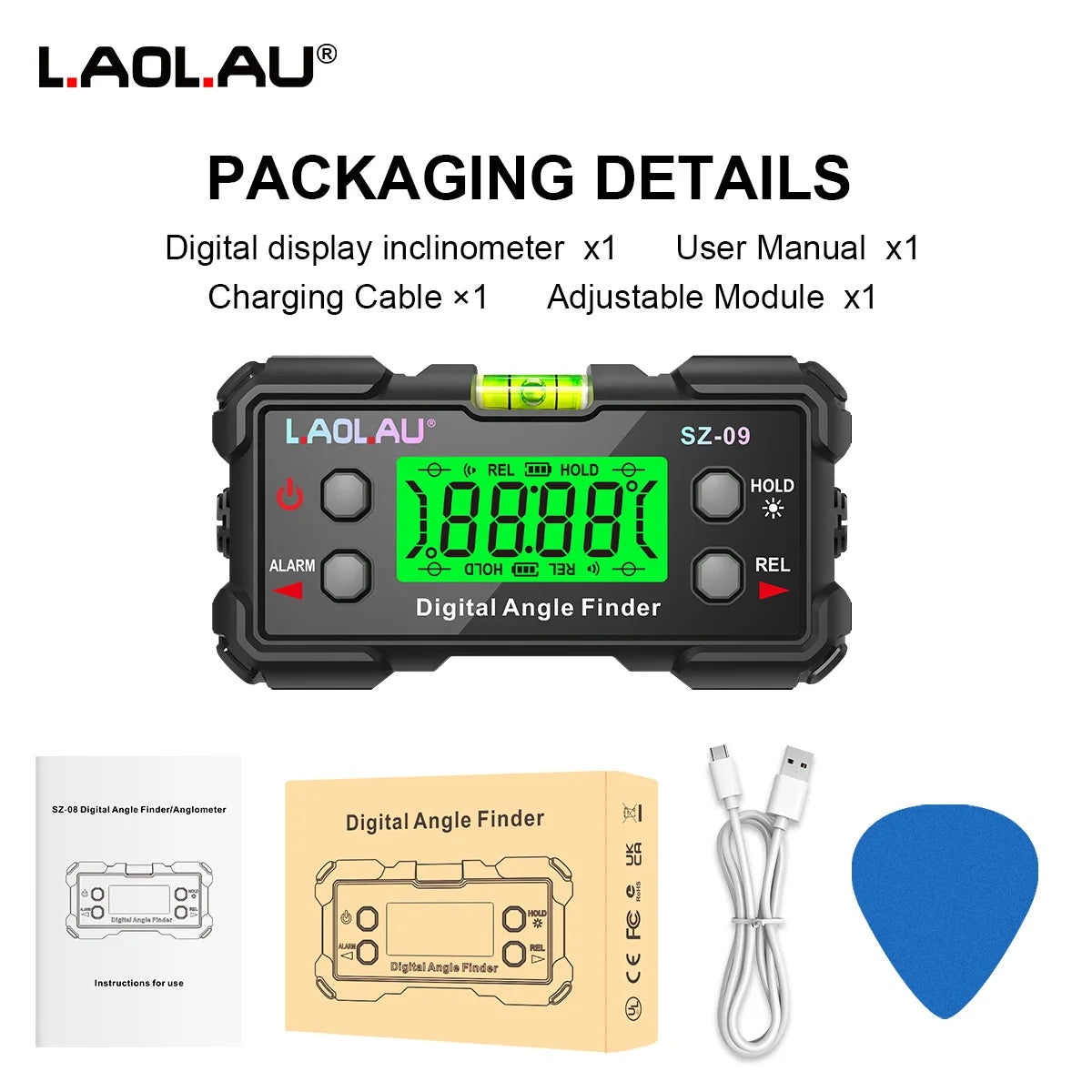 Digital Laser Angle Gauge USB Rechargeable High Precision Inclinometer & Level Box with Dual-Side Laser Lines Magnetic DIY Tools