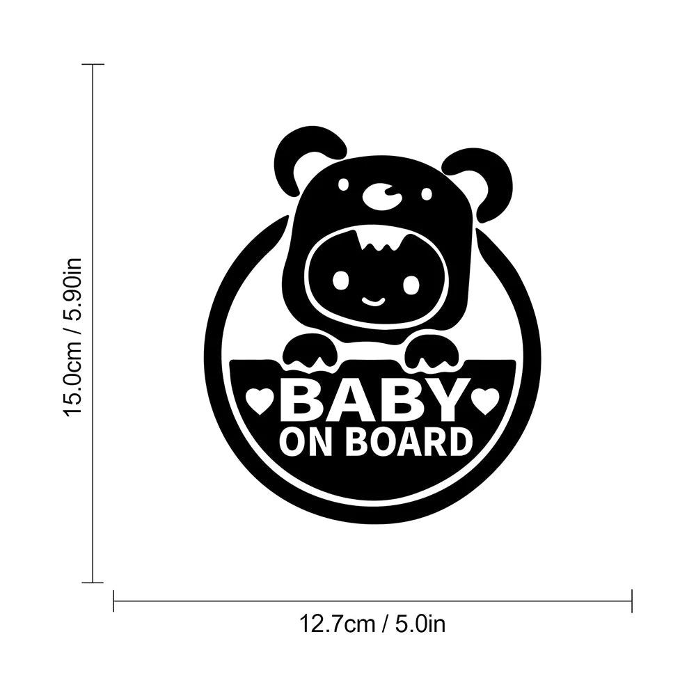 Baby On Board" Reflective Car & Motorcycle Decal - Durable Pvc, Cartoon Safety Warning Sticker For Windows