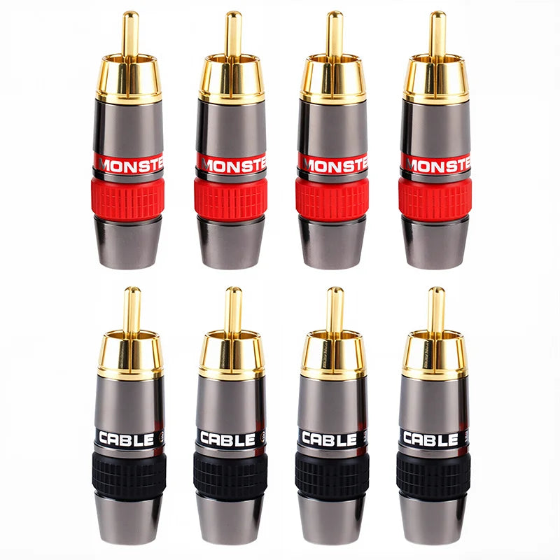 2/4/8/PCS Gold-Plated Monster Copper RCA Male Plug Lotus Solder Plug Extension Socket RCA Wiring Audio And Video Red Black