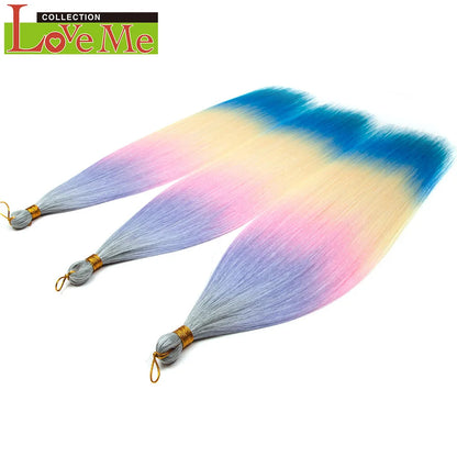 LOVE ME 28 inches 300g/3pcs Straight Hair Bundles Crochet Hair Synthetic Braiding Hair Ombre Rainbow Braids Hair Extensions
