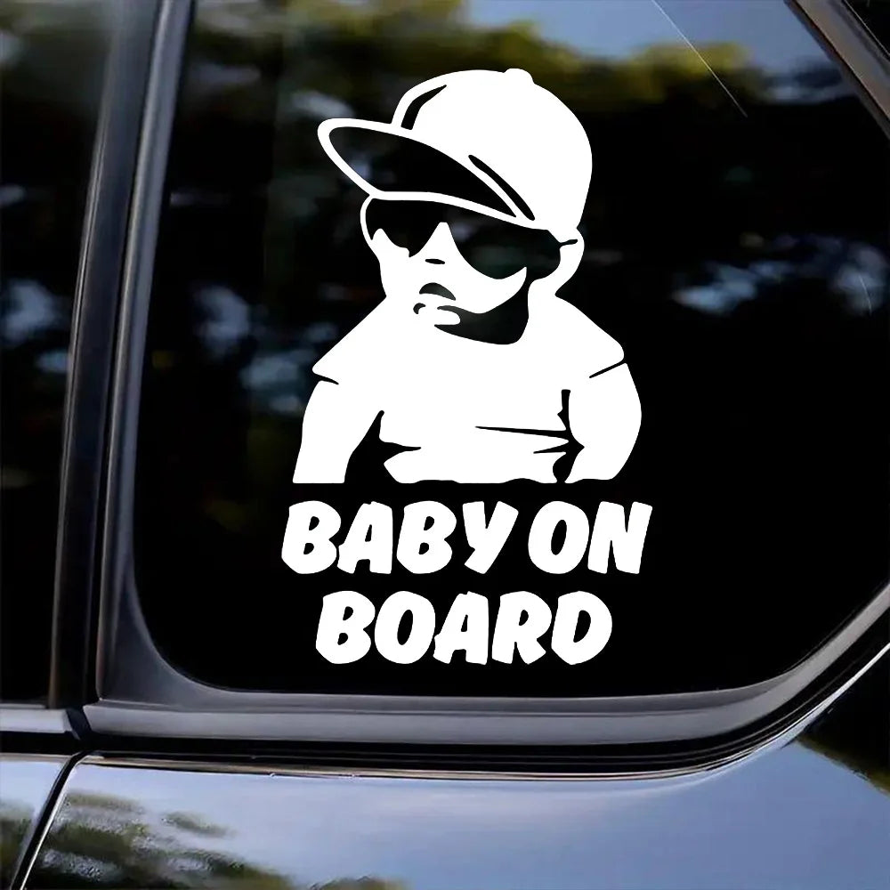 "BABY ON BOARD" with Cool Boy Stickers, 11x18cm Car Stickers Scratch Blocking Self-Adhesive Waterproof Decal, Used for Car