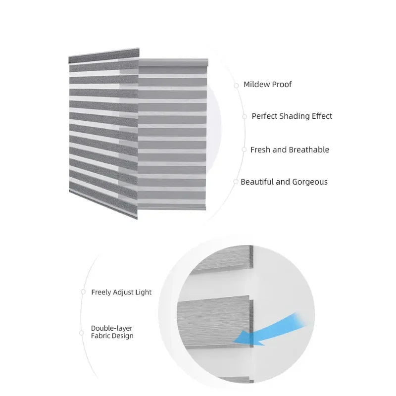 Customized Design Double-Layer Fabric Black 100%Light Waterproof Noise Reduction Motorized Cordless Zebra Blinds For Bedroom