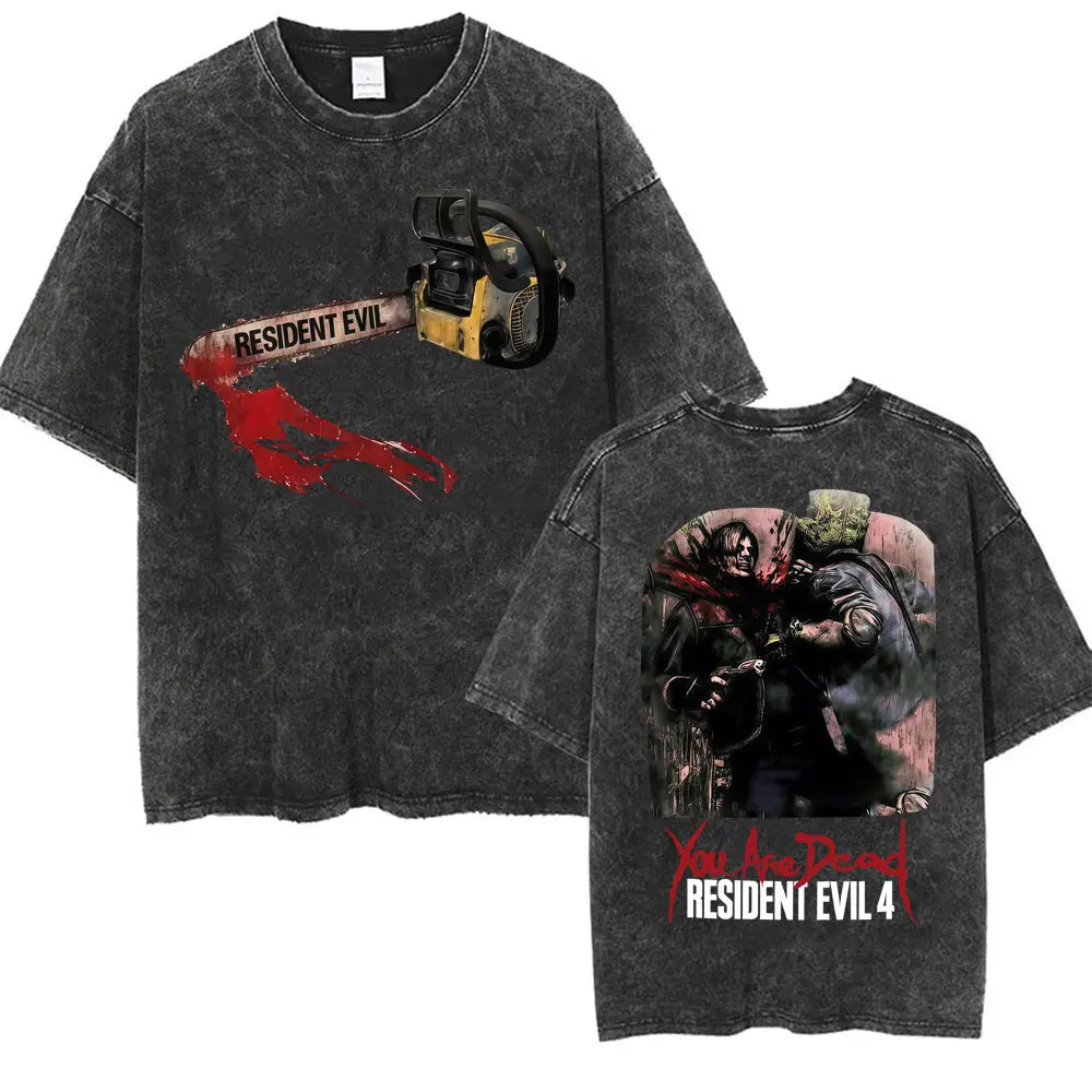 Limited Resident Evil Requiemm Anime T Shirt Men's Clothing Gothic Vintage Washed T Shirts Summer Tops O-Neck T-shirt Streetwear