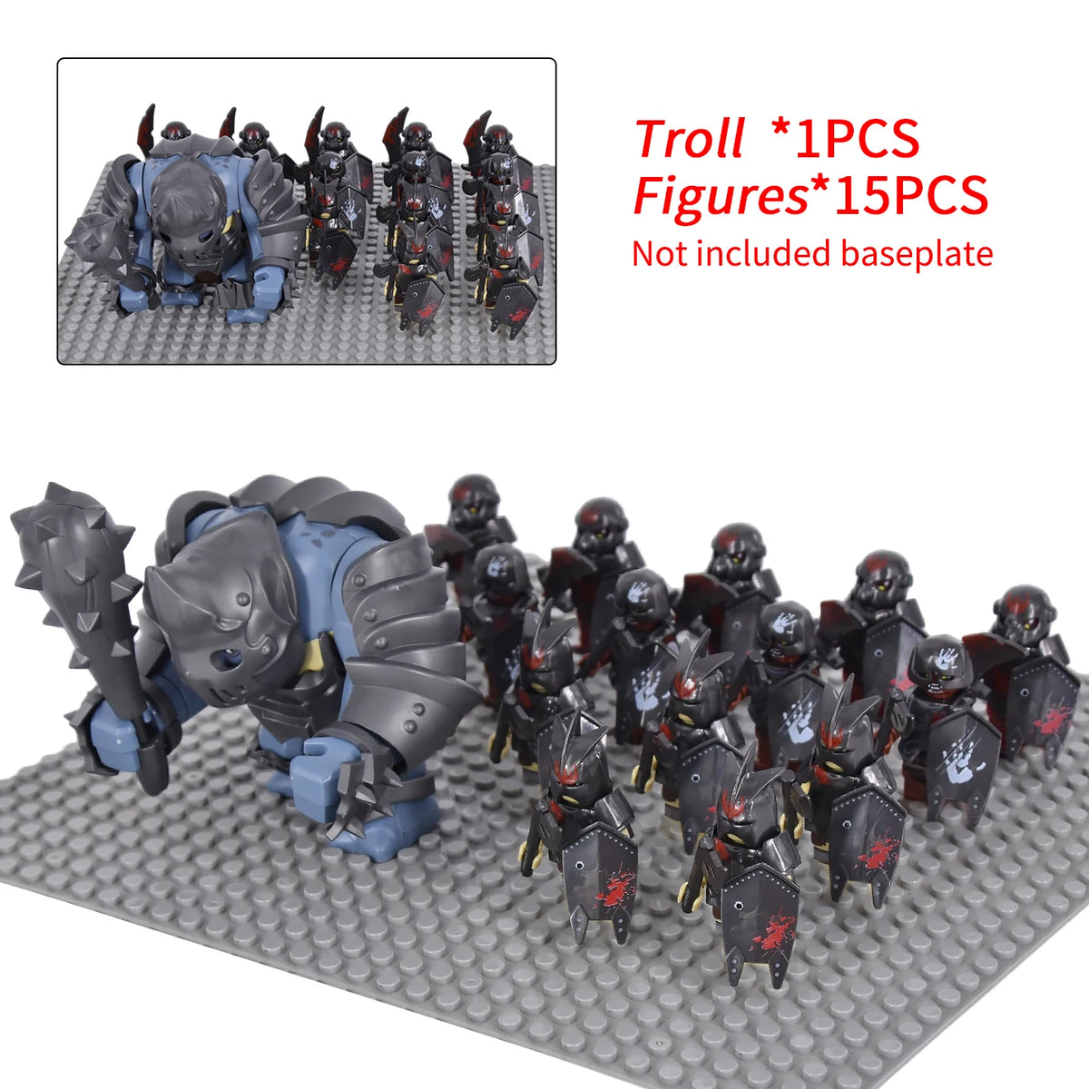 Orc Warrior Block Figures Set, Giant Troll Monster + 20Pcs Armored Soldier Models, Fantasy Army Building Bricks, Detailed Armor