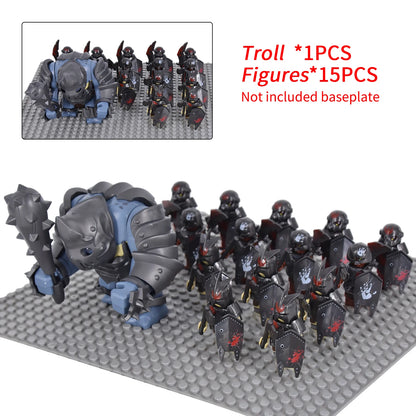 Orc Warrior Block Figures Set, Giant Troll Monster + 20Pcs Armored Soldier Models, Fantasy Army Building Bricks, Detailed Armor