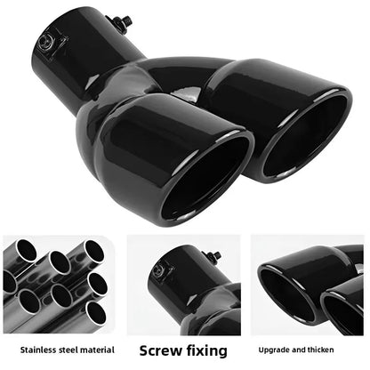 63mm Thicken Exhaust Tip Double Outlet Muffler Tip Tail Pipe Universal Exhaust System High Quality Stainless Steel Car Exhaust