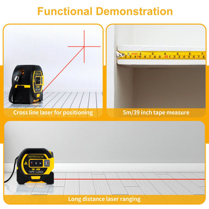 Laser Tape Measure Meter Building Measurement Device 3in1 Laser Rangefinder 5M Tape 60M Laser Measure with LCD Digital display