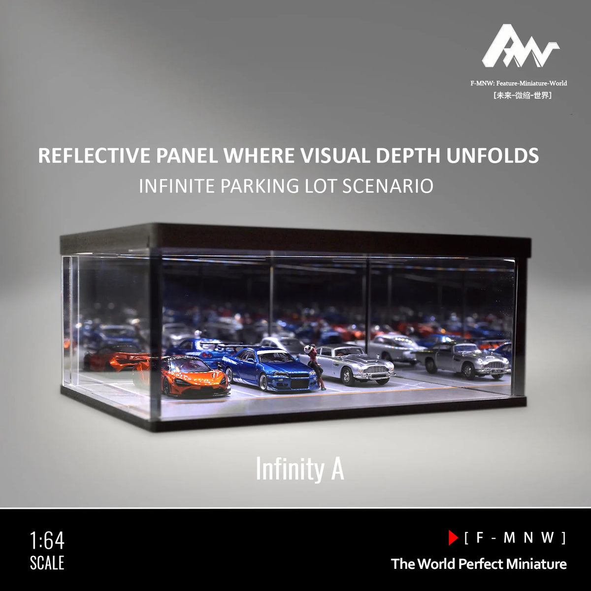 Diorama 1: 64 Mirrored Garage Model 1/64 Die-cast Car Display Case, Abyss Effect Car Parking Lot Model, Car Model Storage Box