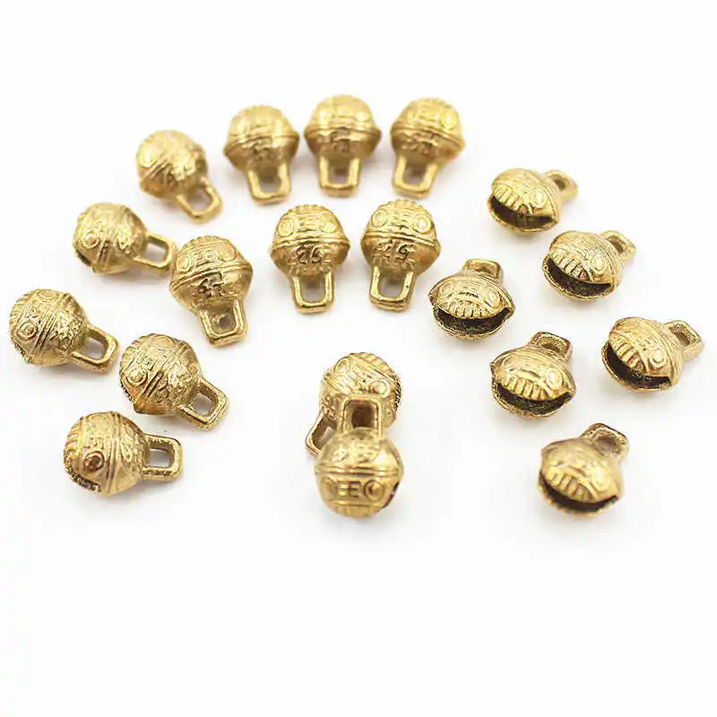 100PCS 10MM Golden Brass Bells Tiger Head Chinese Characters-SUI SUI PING AN Windbells Pet Hang Bells NBB319