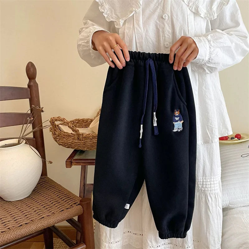 Boys Thickened Trousers Girls Padded Sweatpants Winter Children's Warm Cotton Pants Autumn Fashion Cartoon Bottoms Kids Clothes