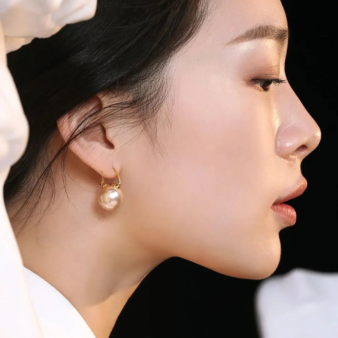 VOBIPY 925 Sterling Silver Earring Pink Color Pearl Earring For Women Wedding Party Gift Fashion Jewelry 12-14mm Shell Pearl