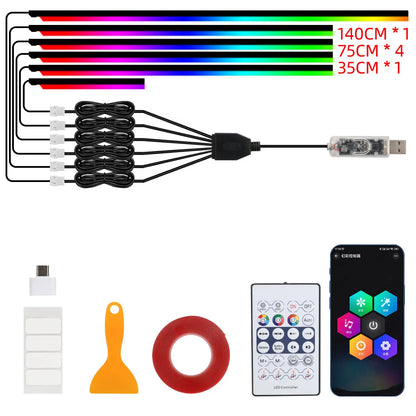 6/10 in 1 Car Led Ambient Lights RGB Symphony Auto Interior Strip Lights Remote/APP Control Decorative Atmosphere Lamp