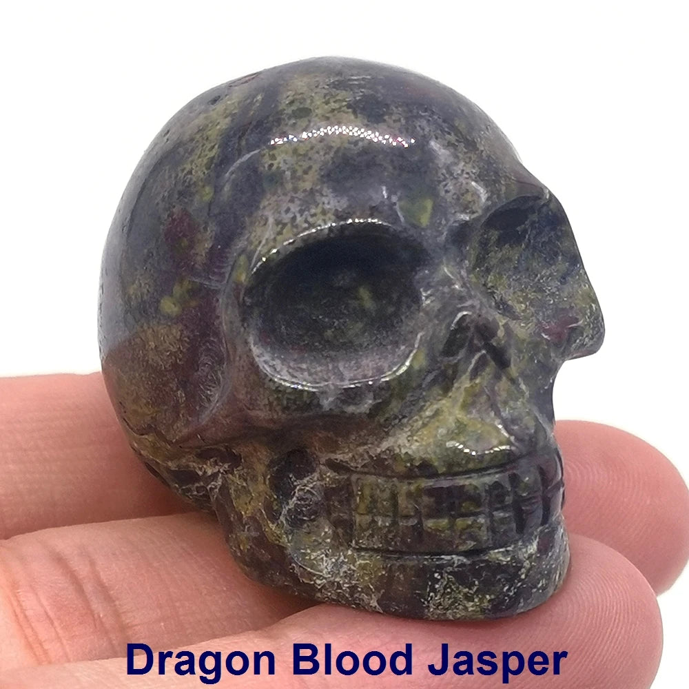 Wholesale 1.5" Natural Stones Crystal Skull Statue Amethyst Quartz Tiger Eye Carved Ore Mineral Crystals Figurine Home Decor