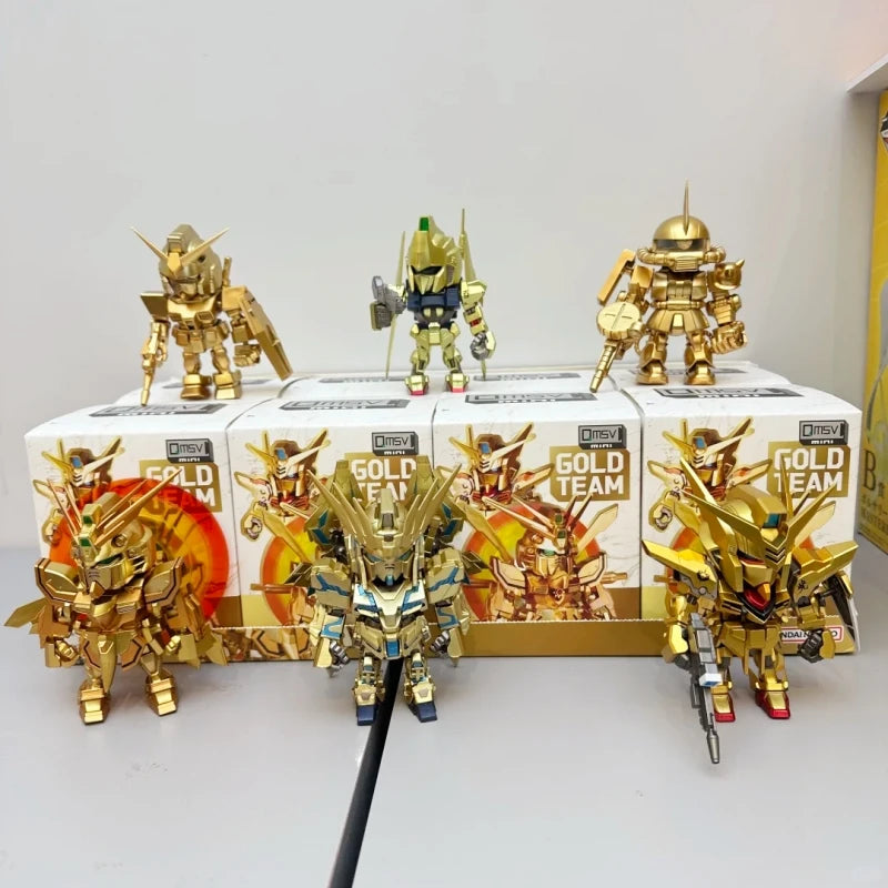 2026 Qmsv Mini Gold Team Gundam Blind Box Q Version Figure Golden Coating Hidden Style Desktop Decor Toy Gift For Gundam Fans
